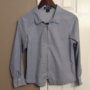 Lands End Pale Blue Collared Zip-up Shirt